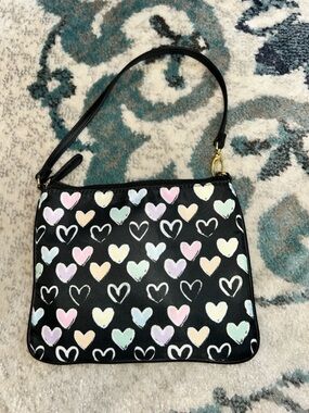 Luv Betsey Black Heart-Print Wristlet Clutch with Pastel Accents